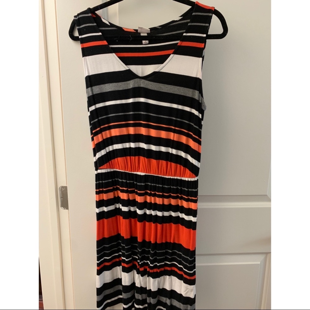Striped Sleeveless Dress with Gathered Waist